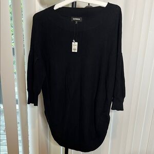 Express Black Crew Neck TunicSweater with Three-Quarter Sleeves